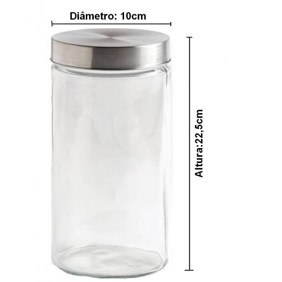 Pote 1,7l De Vidro Redondo Com Tampa Aço